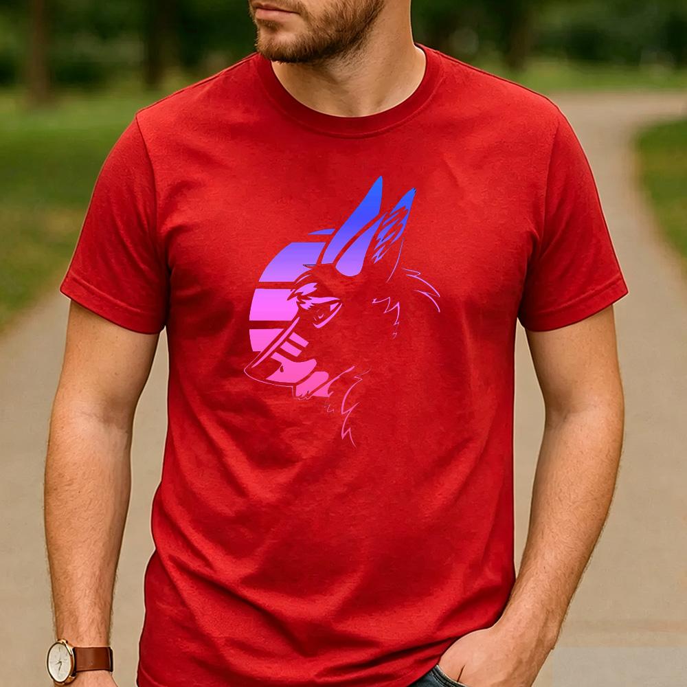 Vaporwave Gradient Wolf Head Sunset Circle Graphic T Shirt Unisex Crew Neck Short Sleeve Wildlife Fan Holiday Gift Top