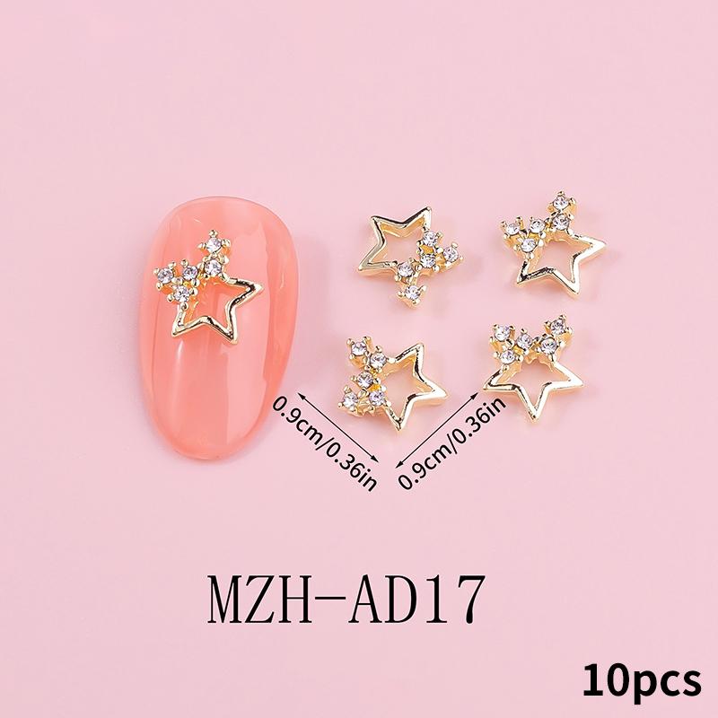 10 stuks 3D Metalen Holle Pentagram Sterren Kristal Nagel Charms Vijfhoekige Ster Strass Steentjes Nagels Kunst Decoraties Sieraden Manicure