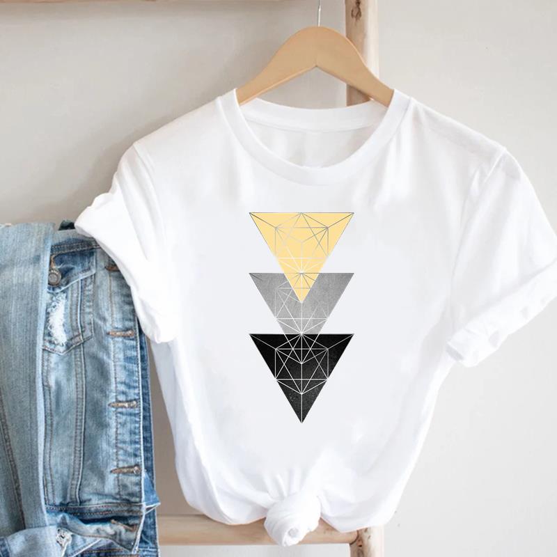 Women's Geometric Floral Print European and American Clothing Short Sleeve T-shirt Women Clothes  Tops  Harajuku