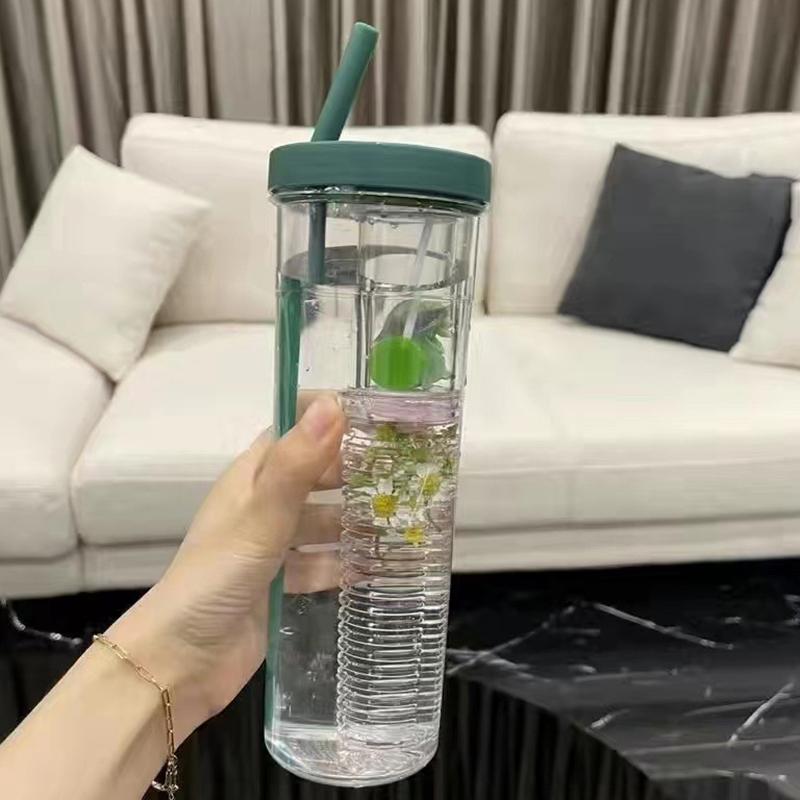 Plastic Water Bottle Portable With Straws Fruit Infuser Tea Juice Cup Fitness Sport Outdoor Travel Bottles Kettle Transparent