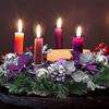 13" Purple Ribbon Christmas Advent Wreath 4 Advent Candles Holder Christmas Centerpiece with Bow Artificial Pine Cones for Winter Holiday Church Decor