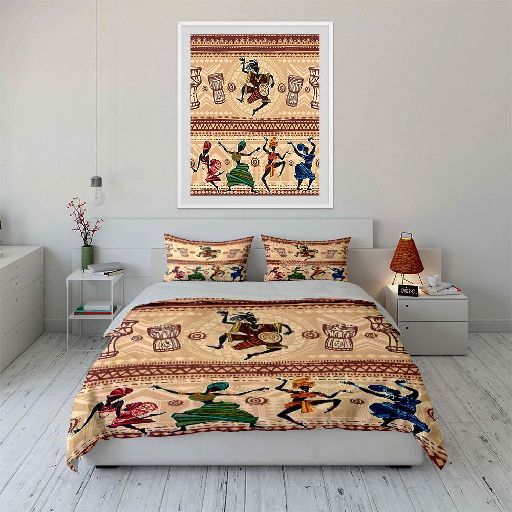 Dancers, drums, tribal patterns. Print Bedding Set 1 Duvet Cover 2 Pillowcases for Adult and Children Luxury Gift Full Size