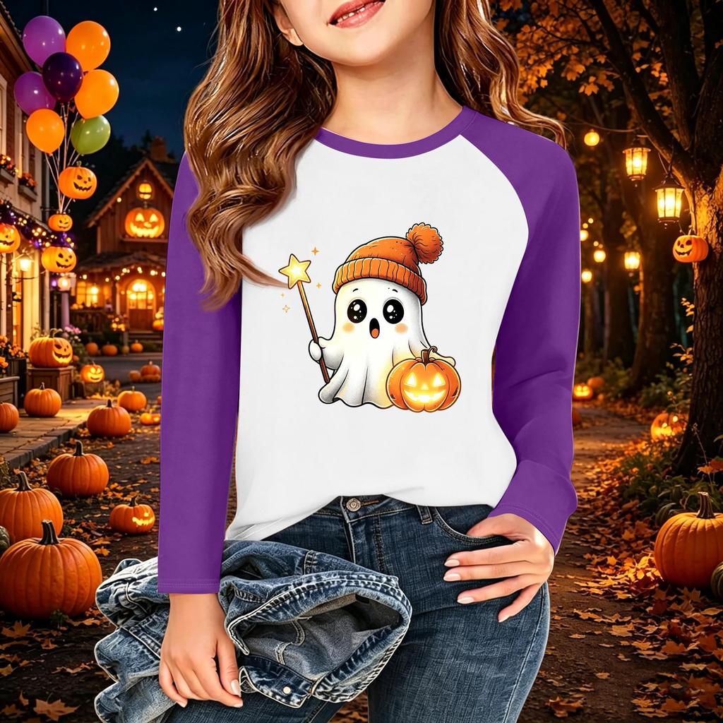 Kids Halloween Print Long Sleeve T-Shirt Casual Round Neck Top for Boys Girls
