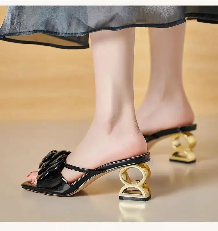 Women Shoes 2025 New Summer Fashion Flowers Black Beige Gold Dress Party Wedding Female Sandals  Big Size