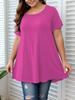 Europejski i Amerykański Damski T-shirt Plus Size Jednolity Kolor Okrągły Dekolt Krótki Rękaw - 2026 Nowy Luźny Model Wyszczuplający
