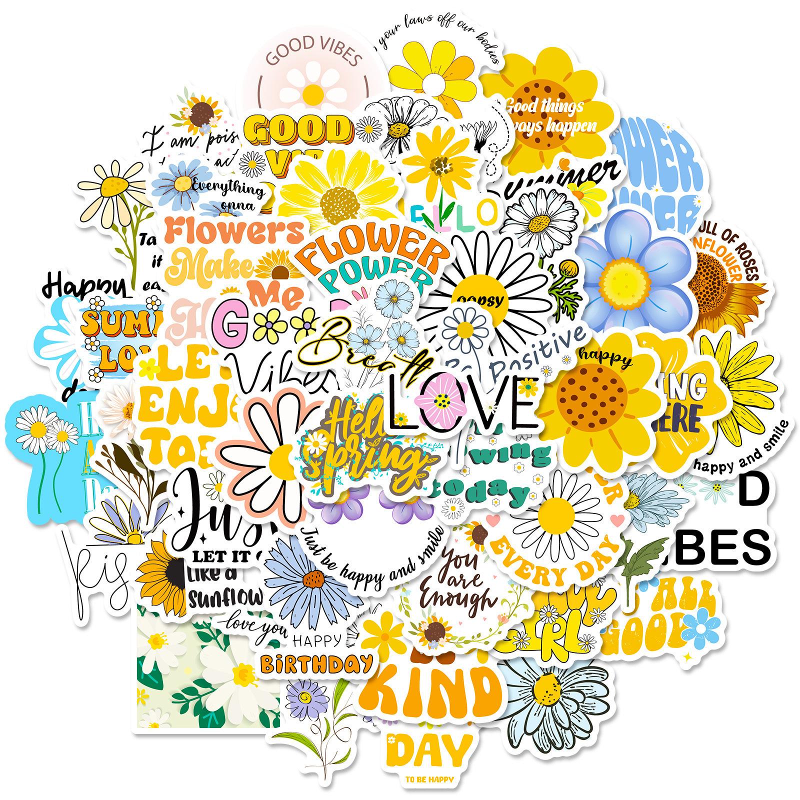 

50 Sunflower Text-On-Video Romantic Sunflower Sunflower English Stickers Small Fresh Stickers