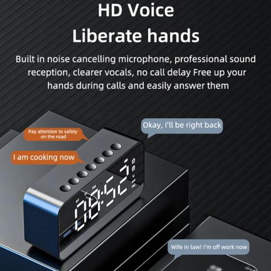 Desktop mini LED mirror digital clock, alarm clock bluetooth wireless audio cell phone speaker stereo sound effect,...