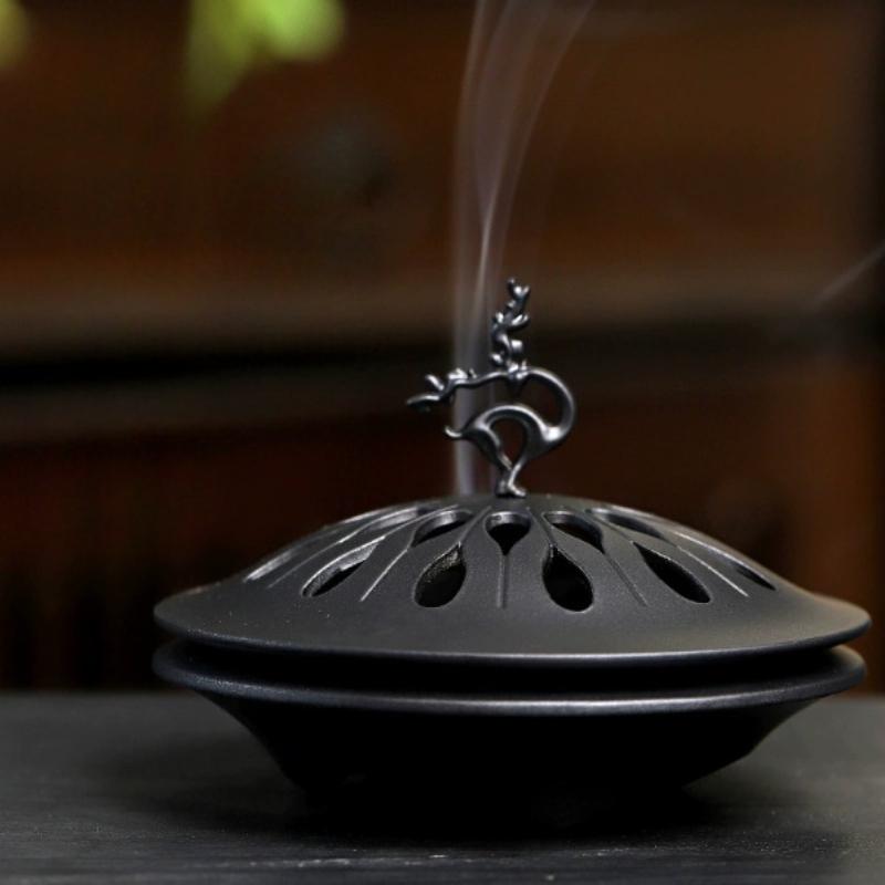 

4 Hours Lucky Deer Alloy Coil Incense Burner Metal Black Blue Zen Home Decor Tea Ceremony Ornaments Incense Coil Base чорний