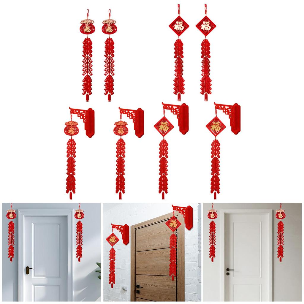 2 Pieces New Year Decorations Traditional Red Fu Character Lightweight Oriental Shaking Luck Pendant for Shops Celebration
