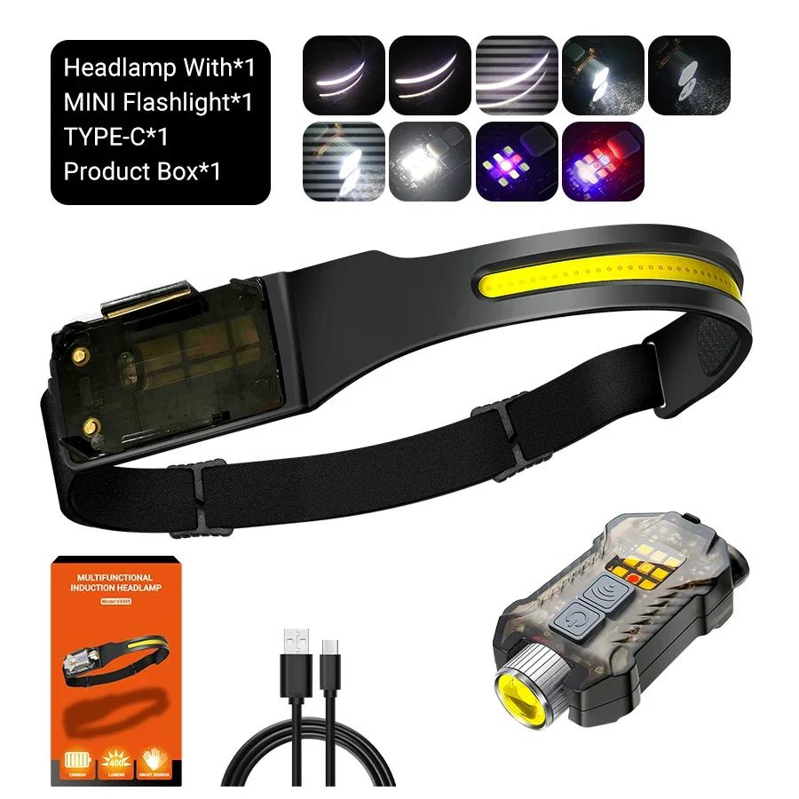 KDULIT 7500Mah Powerful COB LED Headlamp Rechargeable Head Flashlight Camping Light Headlight Led Head Torch for Fishing Lantern