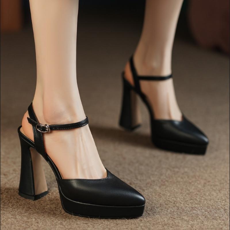 Fashion Spring and Autumn Women's Shoes Mary Jane Suede Solid Color High Heels Waterproof Platform Single Shoes Uniform Shoes for Women