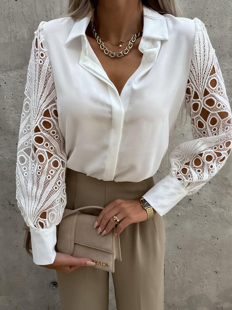 Spring/Summer New Women's Solid Lace Stitching Blouse EMA