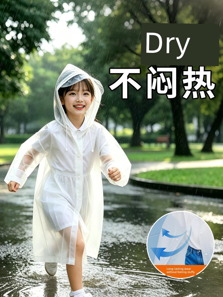 Dingqing Children's Outdoor Disposable Raincoat, Waterproof, Thickened, Hooded, Portable, Extended Length, White Rain Poncho, Storm-Proof