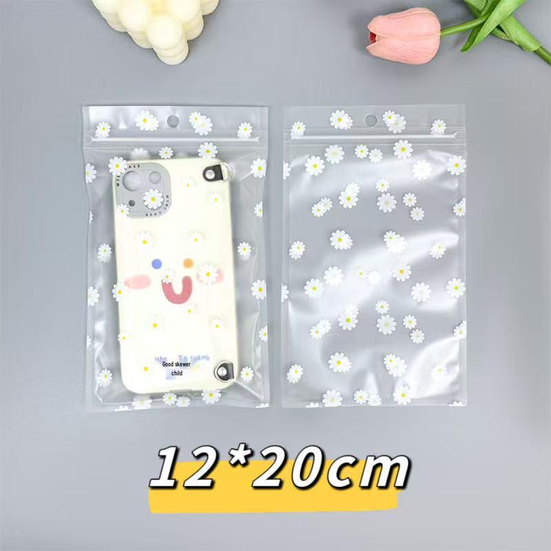 Small Frosted Daisy Zipper Bag - Transparent, Self-Sealing Jewelry Packaging
