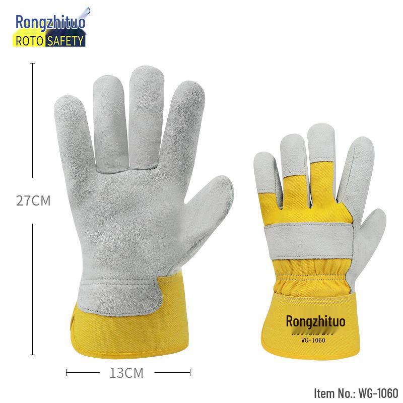 Rongzhitou Heat-Resistant Cowhide Welding Gloves - Thick, Wear-Resistant, Anti-Scald Industrial Protective Gear
