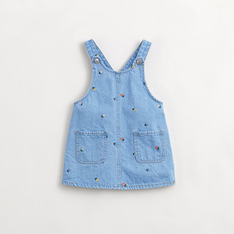 Mark Jenny Girls  Embroidered Skirt Pure Cotton Denim Suspender Skirt Kidsren s Dress Spring New Style 240109 Cowboy Blue 120