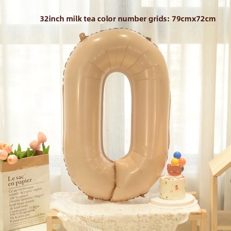 New 32-inch Caramel Cream-colored Aluminum Film Digital Balloon Children's Birthday and First Birthday Party Decoration