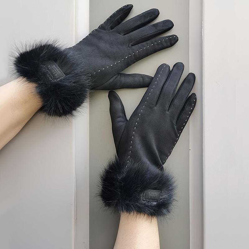 1 Pair Thread Design Winter Outfits Gloves Versatile Eco-Friendly Faux Mink Wristband Warmth Multi-Color