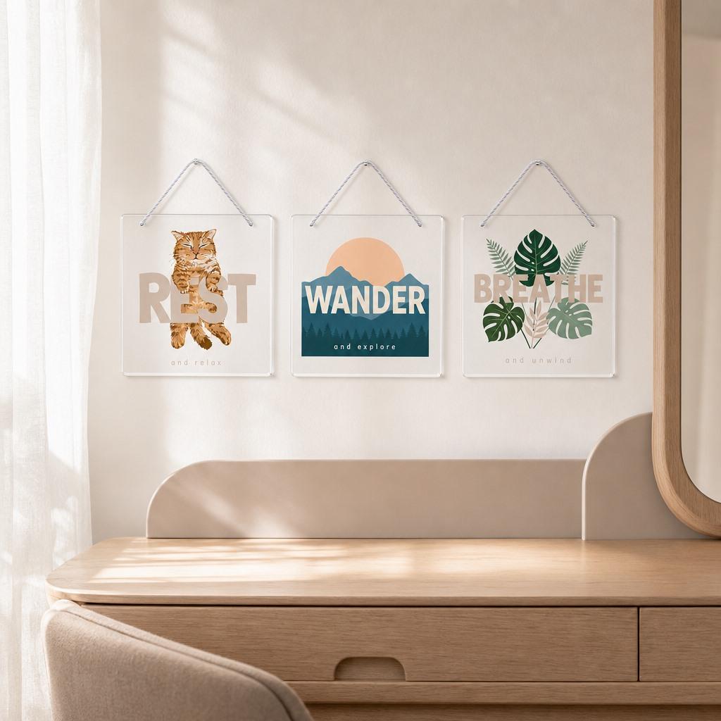 Square Clear Acrylic Wall Plaque Cat Art 20x20cm Smooth Edge Hanging Sign Home Decoration