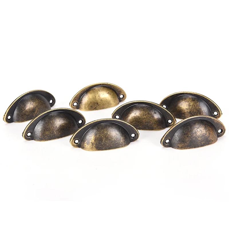 1/6pcs Cup Drawer Half Moon Furniture Hardware Retro Shell Pull Kitchen Drawer Wardrobe Door Antique Brass Iron Handles