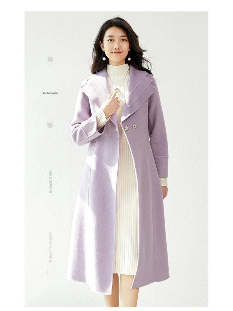 Women's Mid-Length Double-Faced Wool Coat with Belt - 2025 Autumn/Winter Collection