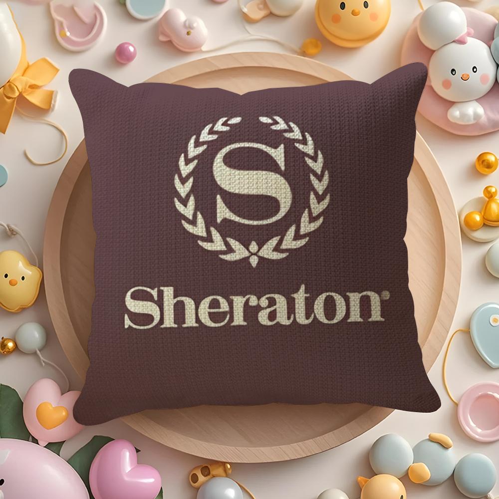 Fashion S-Sheratons Hotels Cushion Cover Natural Linen Organic Fabric Double-Sided Printing Sofa Home Decor Gift Pillow Cover