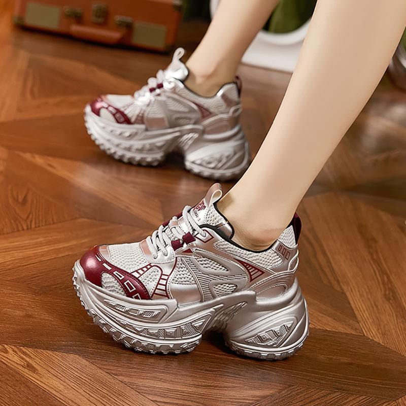 Daddy Shoes Women's Spring 2025 New Versatile Breathable Mesh Casual Sports Shoes Thick-soled Inner Height-increasing Women's Shoes