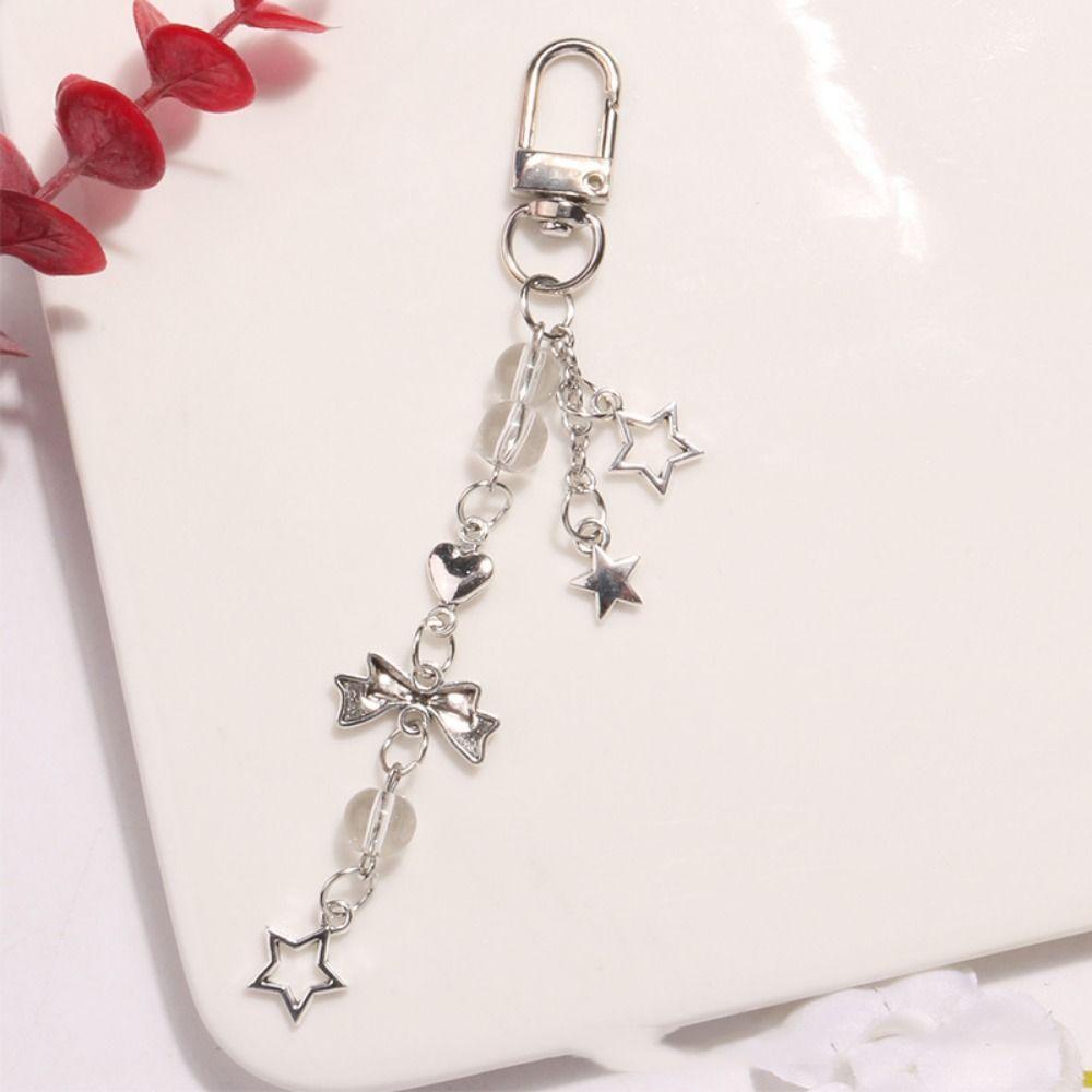Bowknot Bead Phone Charm Strap Star Bowknot Beaded Cellphone Strap Mobile Phone Chain  Decoration