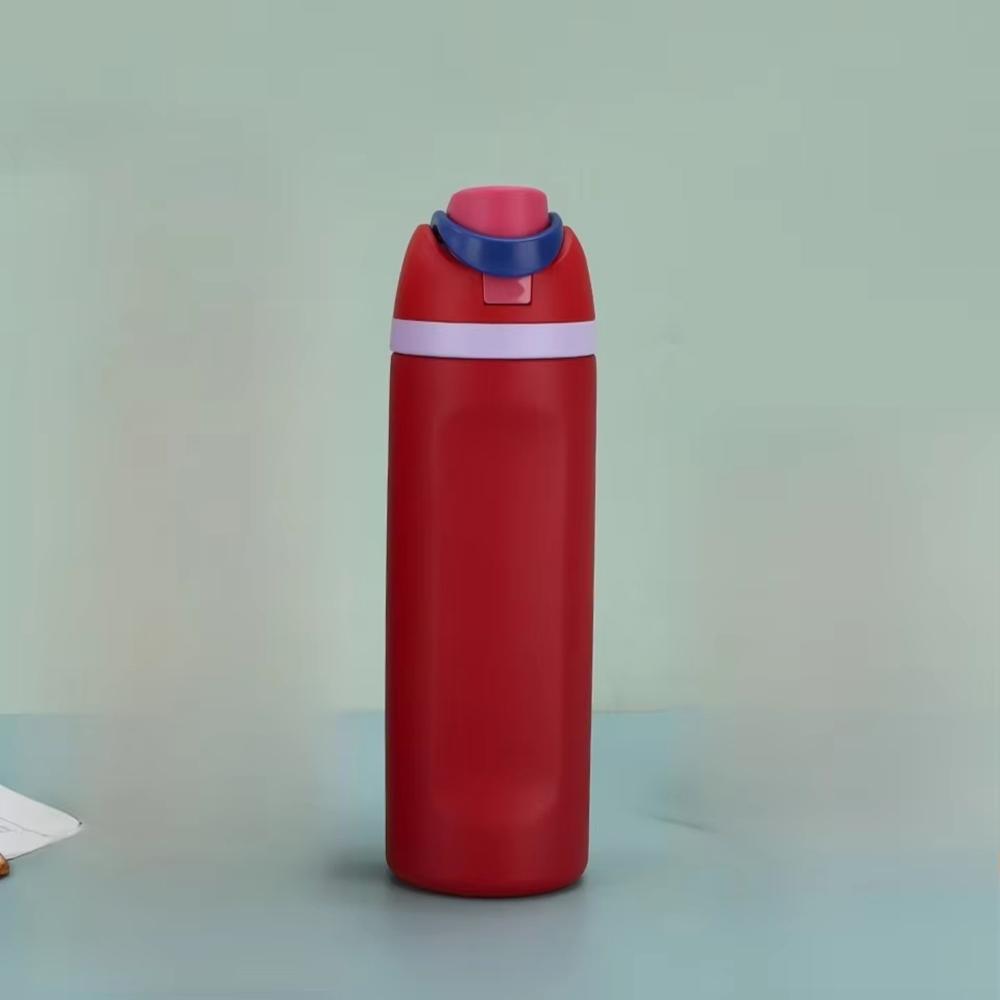 304 Edelstahl Ein-Knopf-Öffnung Thermosbecher 480/720ml, doppelwandig vakuumisoliert, auslaufsichere Trinkflasche mit Strohhalm für Reisen, Sport, Fahrzeug 24oz-720ml rot