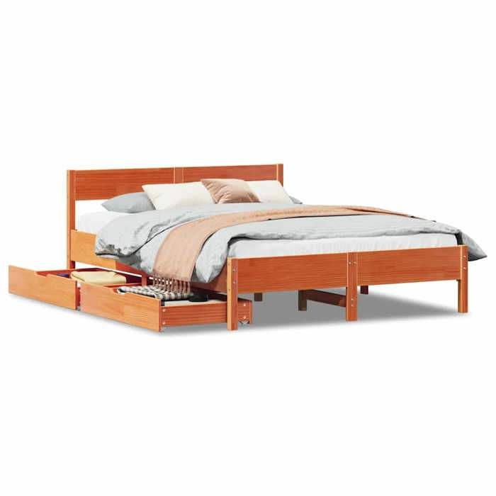 VidaXL Bed Frames and Headboard Wax Brown 135x190 Cm Pine Wood, Bedroom Furniture, Bed Base, Wooden Bed, 3301766