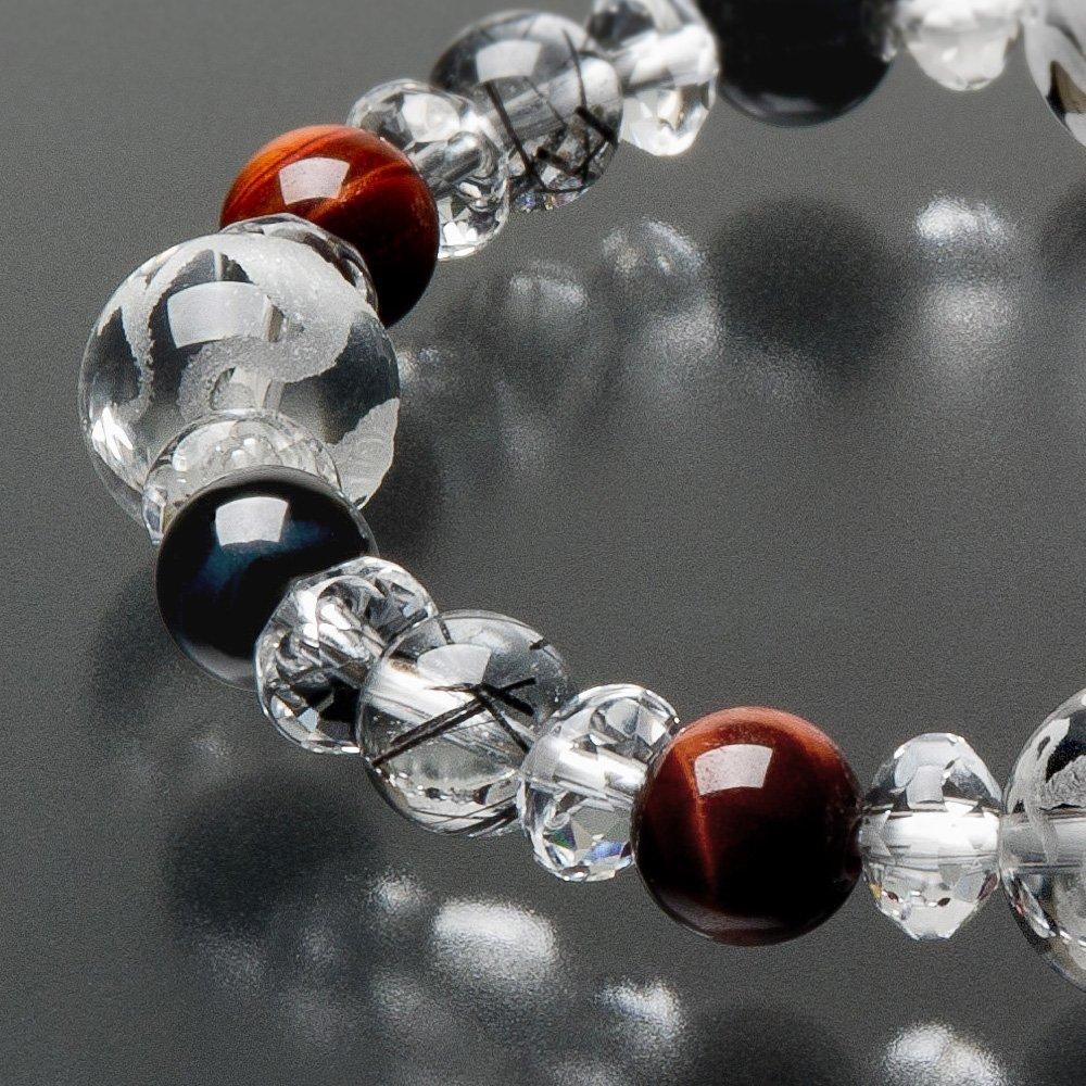 Sklep z ołtarzami buddyjskimi Takita Shoten Specjalnie Wyselekcjonowana Bransoletka Koraliki do Modlitwy Bransoletka Czterech Bogów Czarny Kwarc Rutylowy 8mm Kamień Niebieskiego Oka Kamień Czerwonego Oka