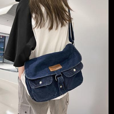 Torba Jeansowa Damska Nowa Casualowa Moda Zamek Błyskawiczny MIĘKKA Torba na Ramię Pures and Bags Crossbody Torba Dziewczęca Do Wszystkiego