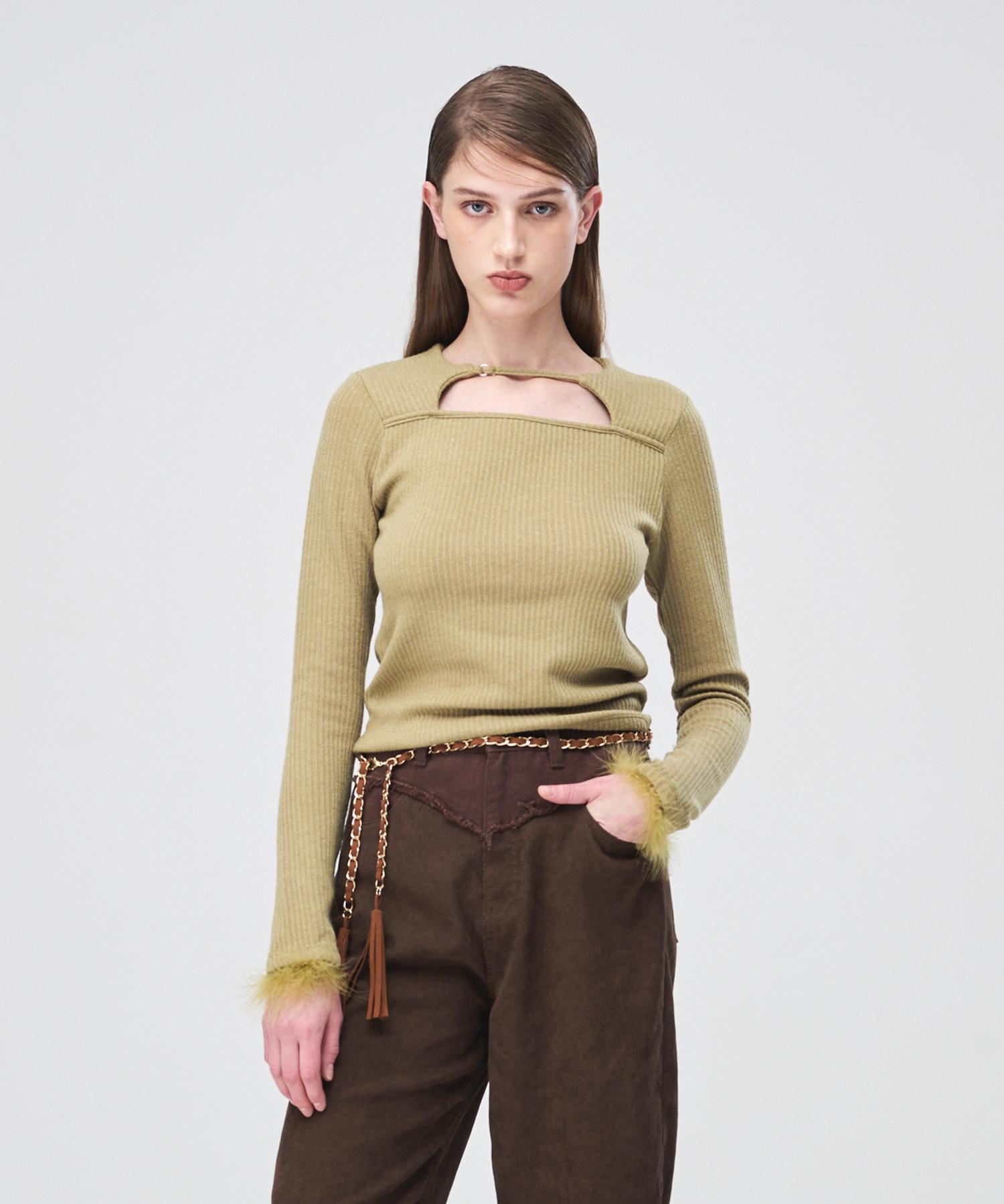 Etmont Fur Trimmed Strap T-Shirt Olive Olive/Free