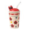 Cartoon Happy Kitten Ceramic Straw Cup Children's Household Cup with Cover Girly Heart Personalized Gift Souvenir