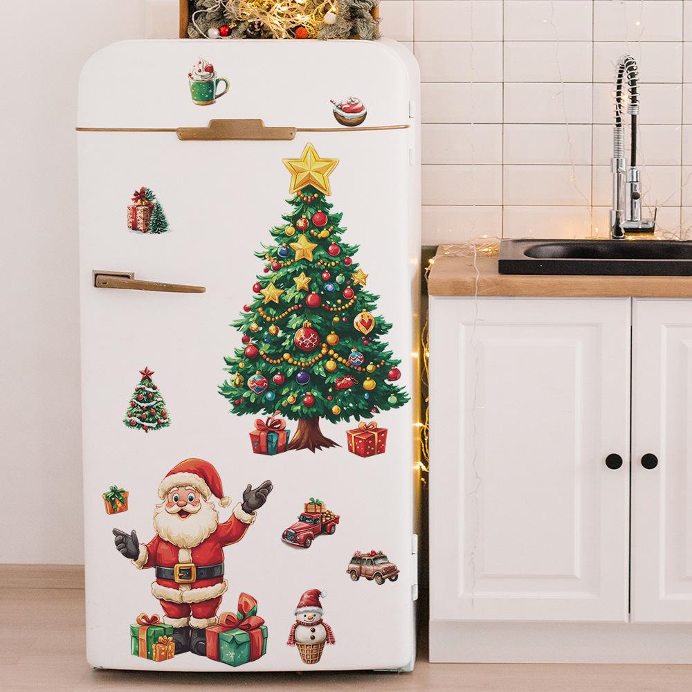Christmas Tree Santa Gift Box Kitchen Refrigerator Decoration Home Beautification Wall Stickers