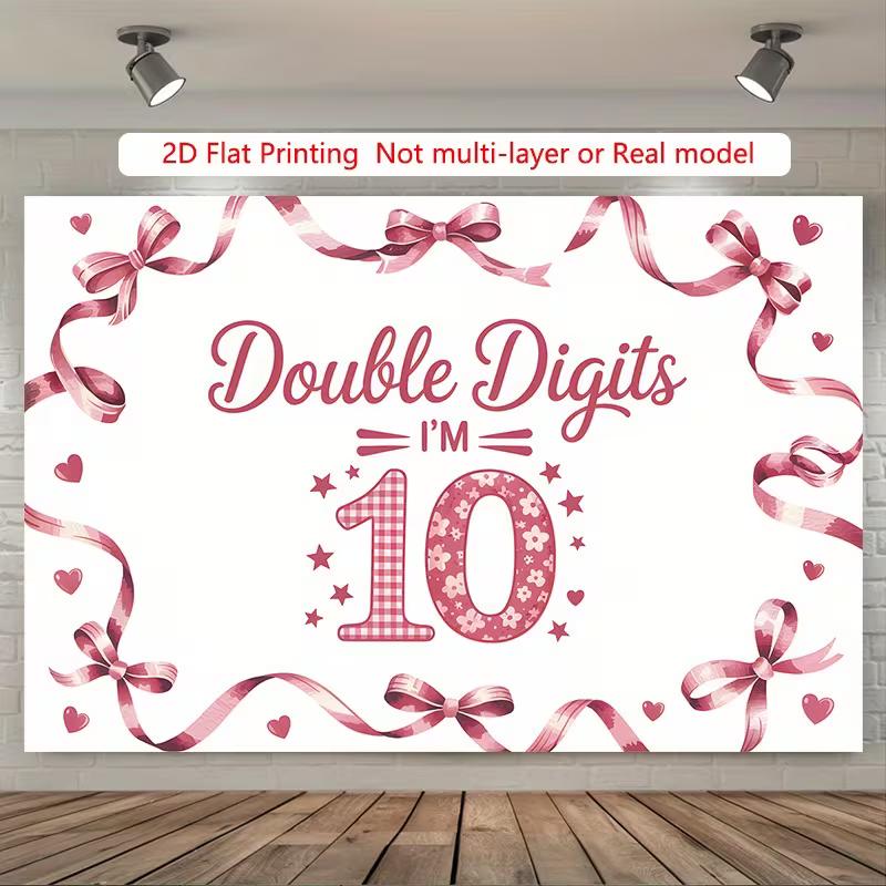 2D Pink Ribbon 10th Birthday Photo Booth Backdrop 47.2x31.5inch/120*80cm