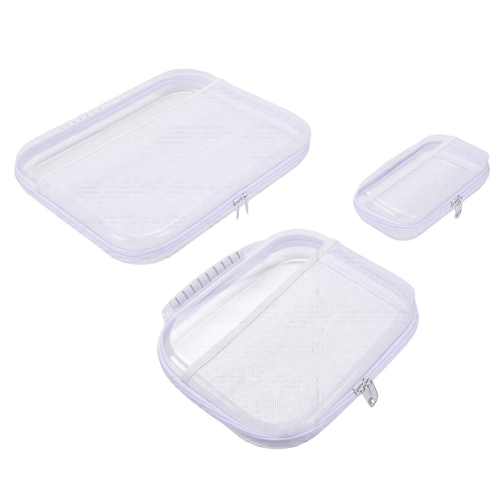 3pcs Transparent Makeup Bag with Handle Water Proof Clear Hard Shell Case for Travel White