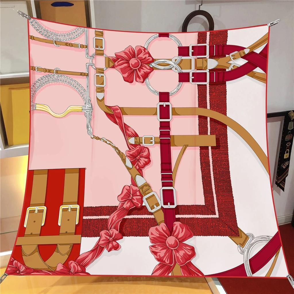 90*90Cm Shawl Summer Sunscreen Square Headcloth Female Silk Scarf Fashion High-Grade Kerchief New Print Bandana Popular Muffler