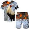 Cool King Rooster Hunting Camo T-shirt Shorts Suits for Men Summer Casual O-Neck Tees Male 3D Print Tracksuit Two Piece Sets