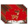 Linen Placemats Christmas Tree Gifts Snowflakes, Cream Green Red, Stain Resistant Easy to Clean, Dining Table