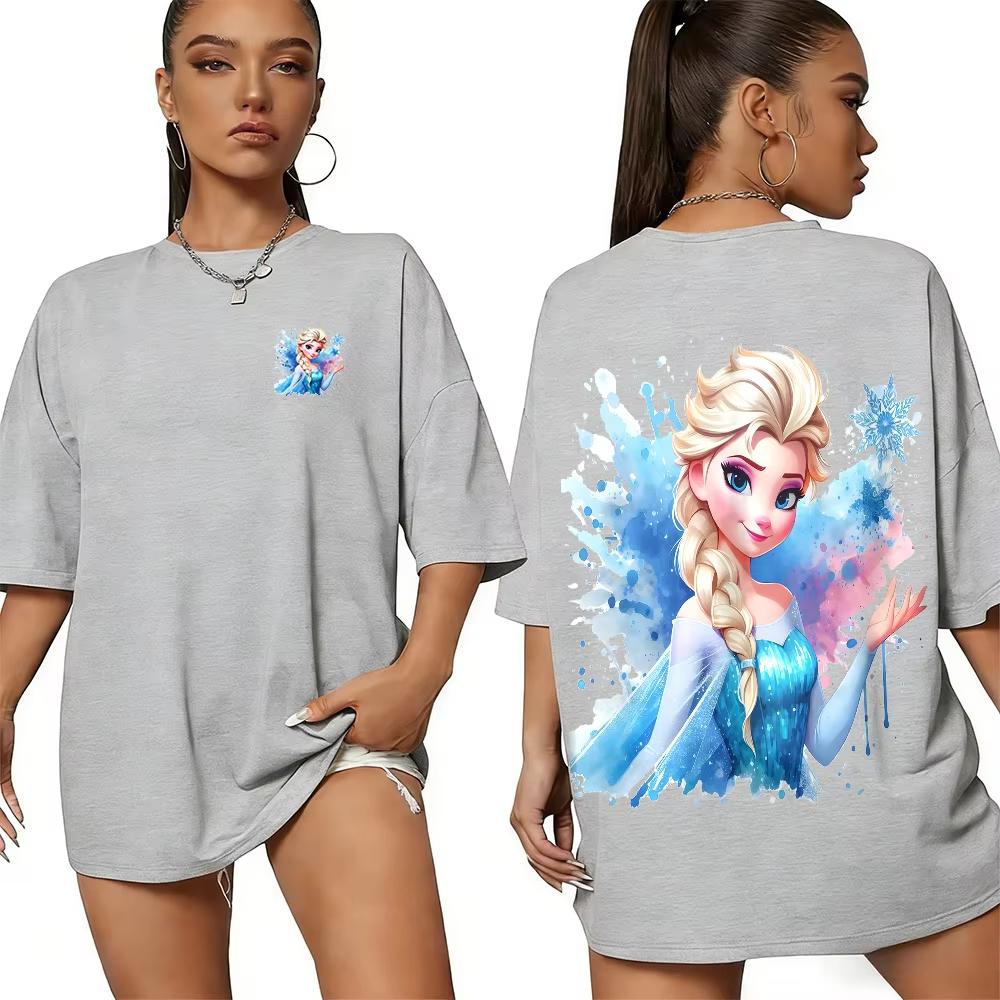 2026 Summer Frozen Elsa Pattern Tshirt Parentchild Suit Cotton Highquality Loose Short Sleeve Unisex Soft Tee Top