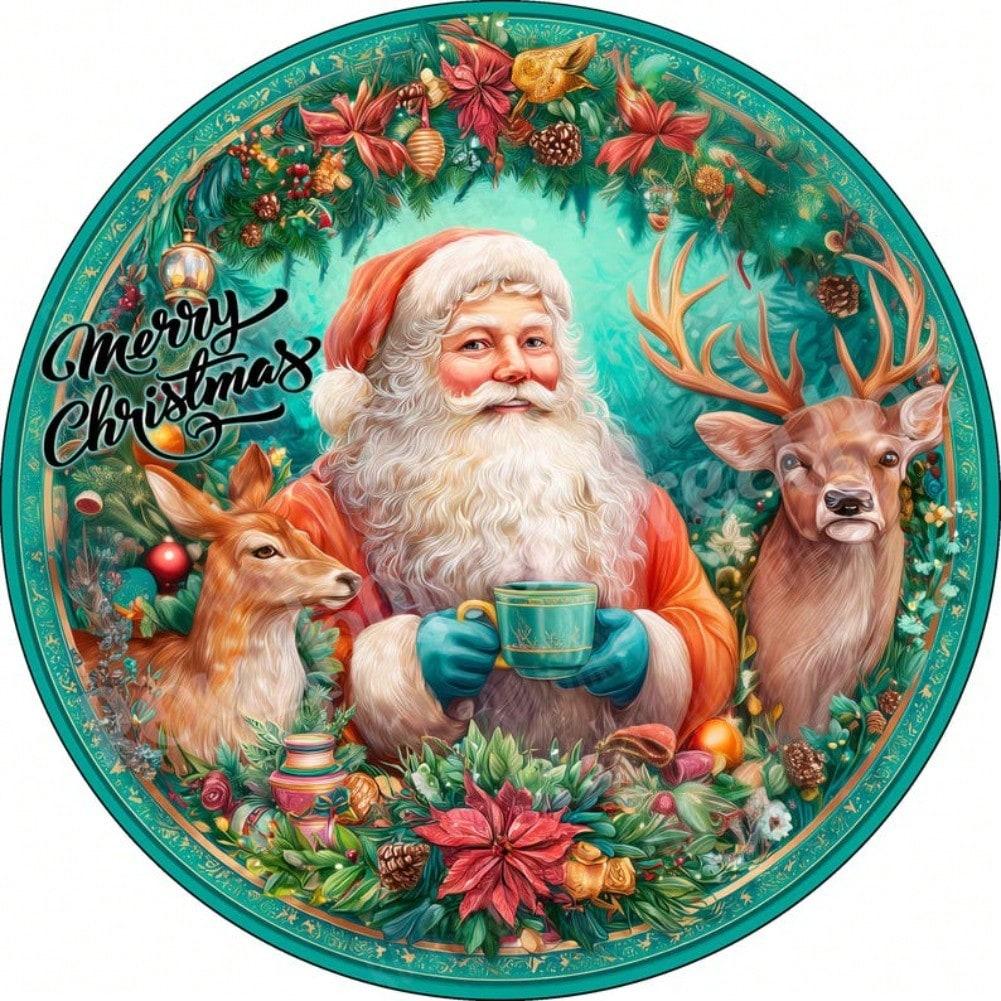 

Santa Reindeer Wreath Aluminum Sign Vintage Christmas Decor TYA52543-20x20cm різнокольоровий