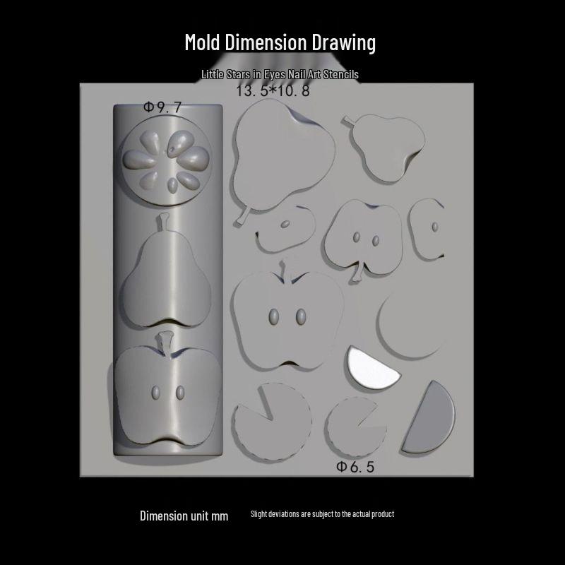 Nail Art Fruit & Veggie Mold Set – Apple, Duck, Pear, Lemon, Watermelon, Tomato Designs