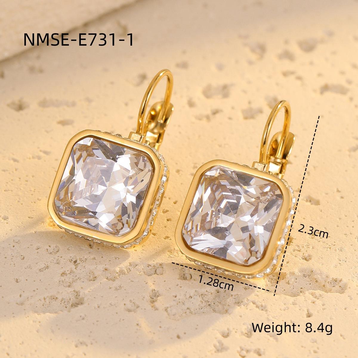 GEMCHIC Women s Stainless Steel Geometric Square Micro-Set Zircon Drop Earrings Titanium Steel Ear Studs