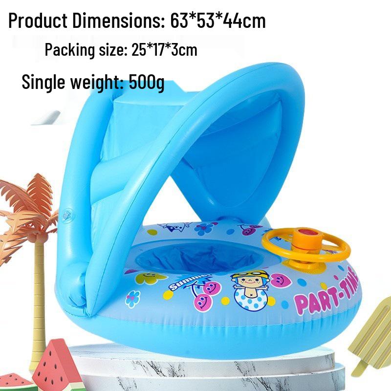 Large Toddler Boat-Themed Swimming Ring with Canopy & Steering Wheel