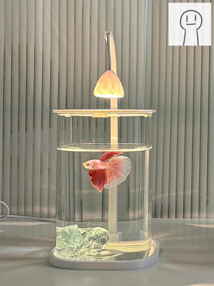 Set of aquarium for cockerels "Ice Blue" - mini-aquarium made of ultra-transparent glass (10 15cm + LED-backlight + crystals)