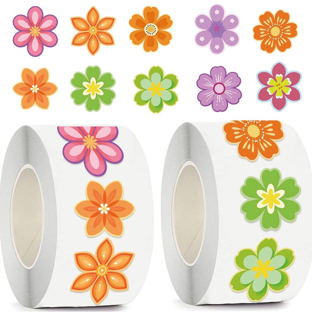 500PCS Cartoon Flowers Roll Stickers Colorful Flowers Shaped Graffiti Sticker DIY Scrapbooking Phone Luggage Skateboard Decals