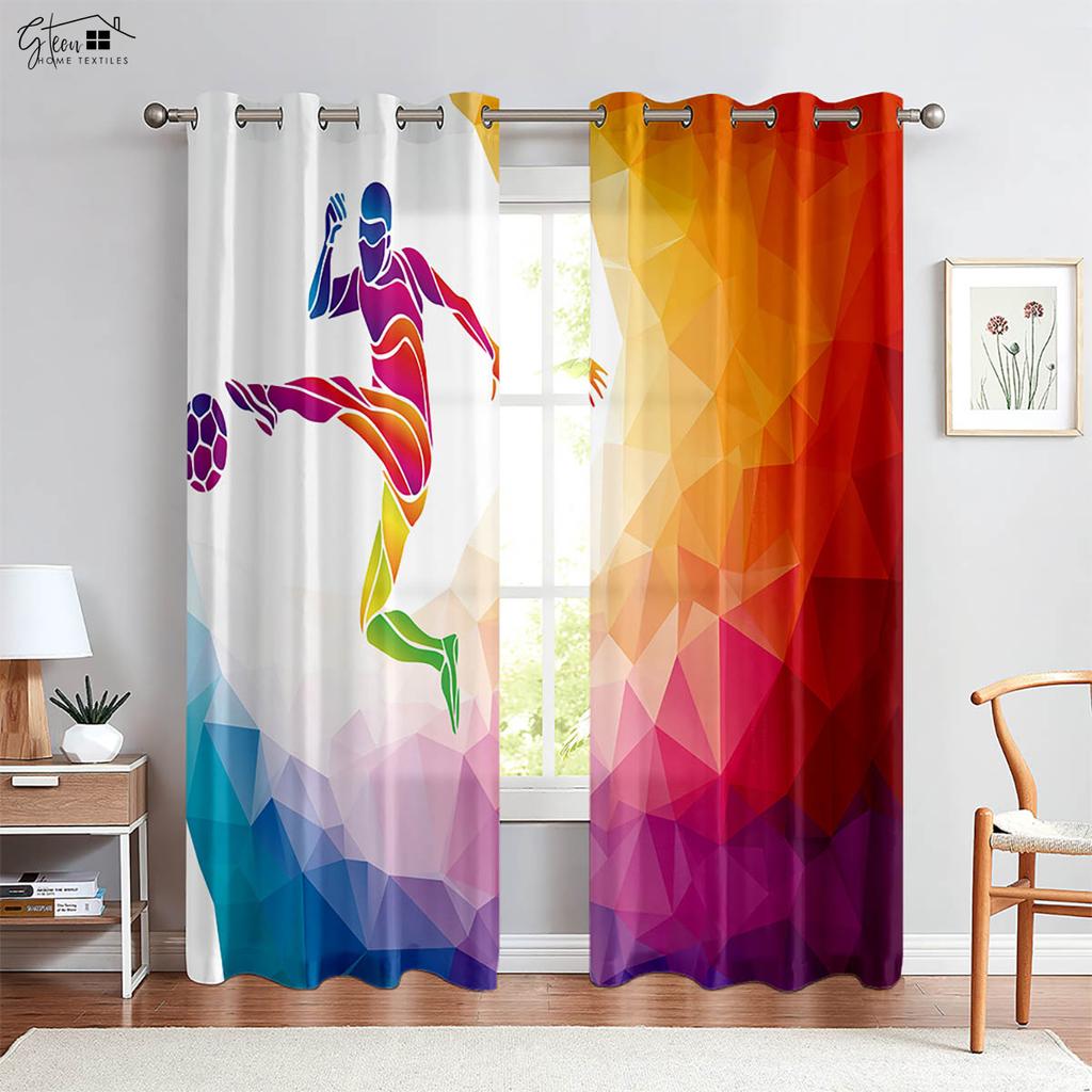 Water and Fire Sports Football Printed Curtains 100% Polyester Bedroom Living Room Study Decorative Curtains 2 Pieces