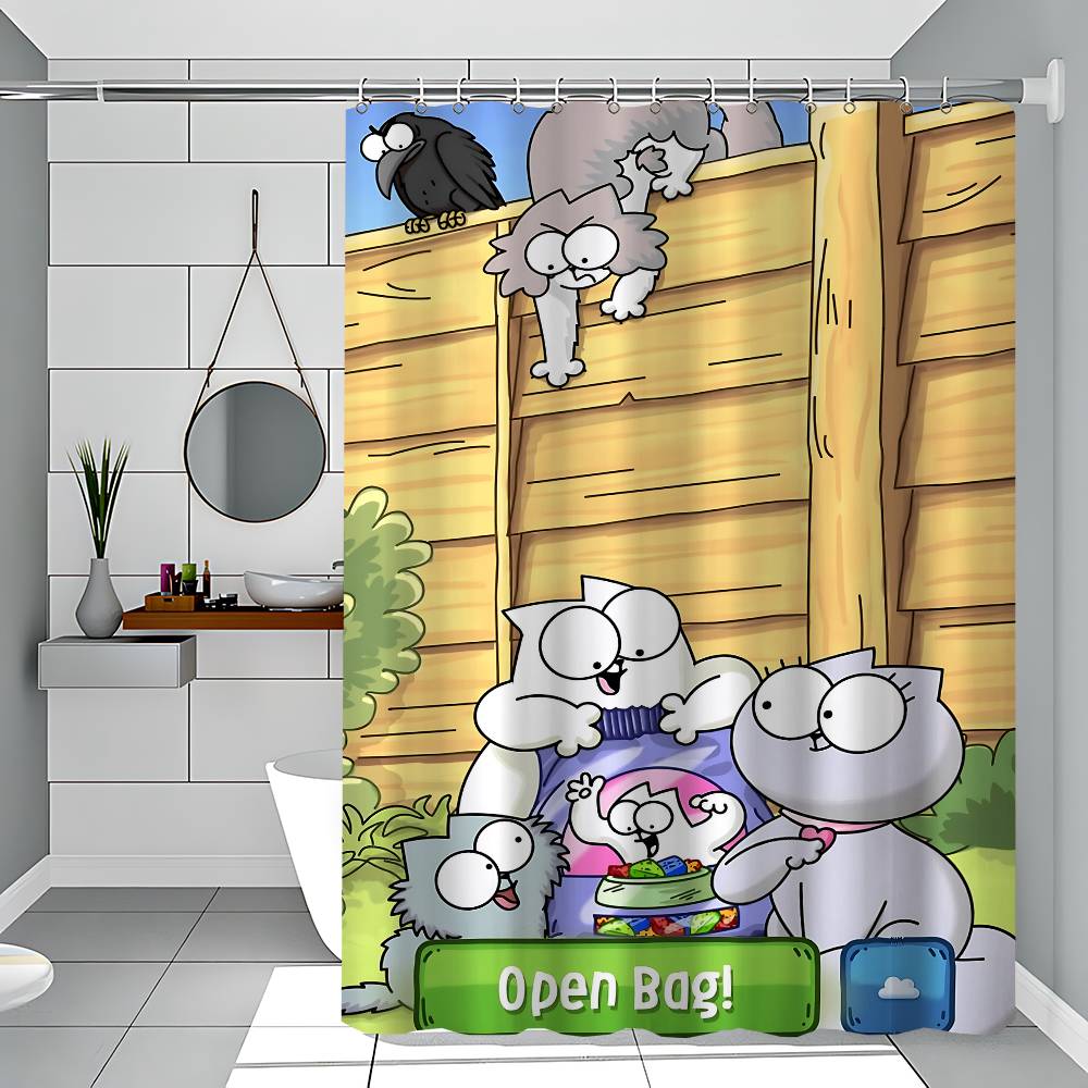 

Мультяшный узор SIMONS CAT Занавеска для душа в ванной комнате Перегородка для ванной комнаты Легкий Непрозрачный Водонепроницаемый материал Ванная комната 90x180 cm