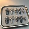 High-End 3D Black Crystal Butterfly Gradient Rose Press-On Nails